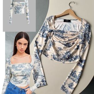 Cider Christian Dior Animal Styled Toile Square-Neck Long Sleeve Top